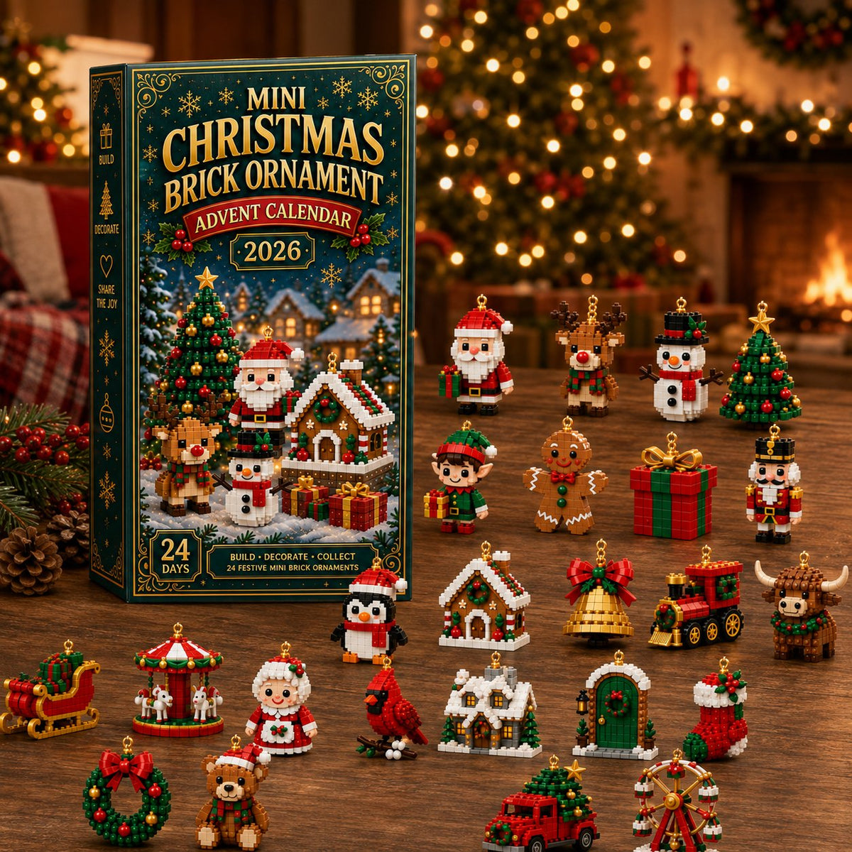 ⏳ Last day to save 49% – 🎄 24-Day Mini Christmas Ornament Advent Calendar | 24 unique festive buildable designs with hanging loops—perfect for decorating Christmas trees, wreaths, and holiday displays🎁1