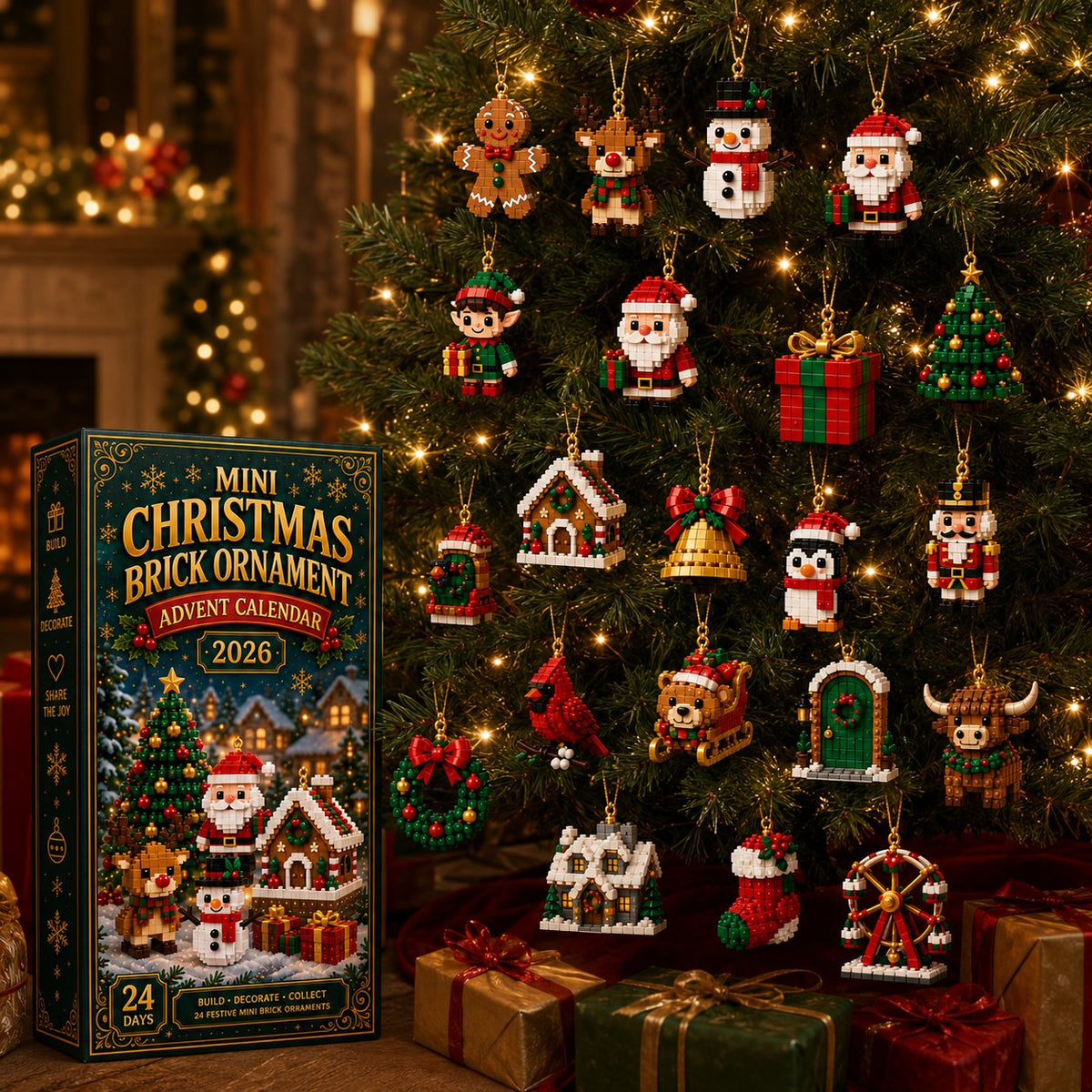 ⏳ Last day to save 49% – 🎄 24-Day Mini Christmas Ornament Advent Calendar | 24 unique festive buildable designs with hanging loops—perfect for decorating Christmas trees, wreaths, and holiday displays🎁1