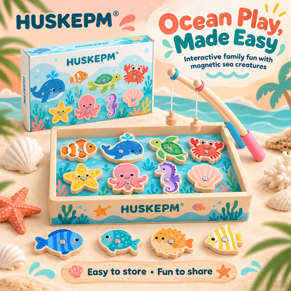 HUSKEPM® Magnetic Fishing Game Set | Colorful Catch-and-Match Toy with Fishing Rods, Sea Creatures & Storage Box | Interactive Family Game for Kids Ages 3+🎣