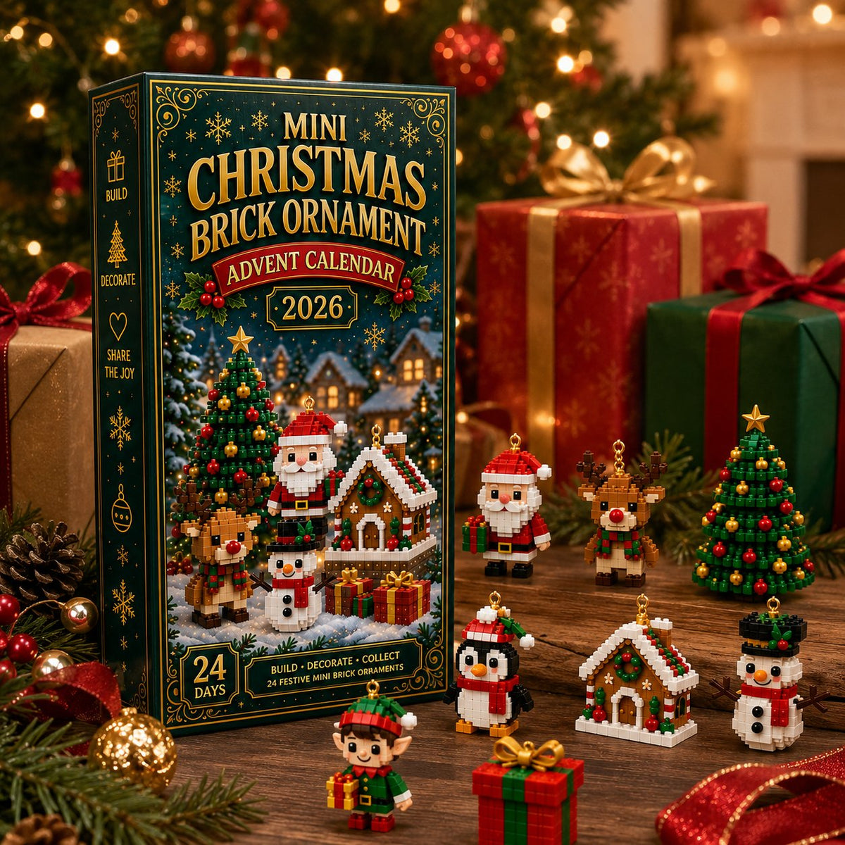 ⏳ Last day to save 49% – 🎄 24-Day Mini Christmas Ornament Advent Calendar | 24 unique festive buildable designs with hanging loops—perfect for decorating Christmas trees, wreaths, and holiday displays🎁1