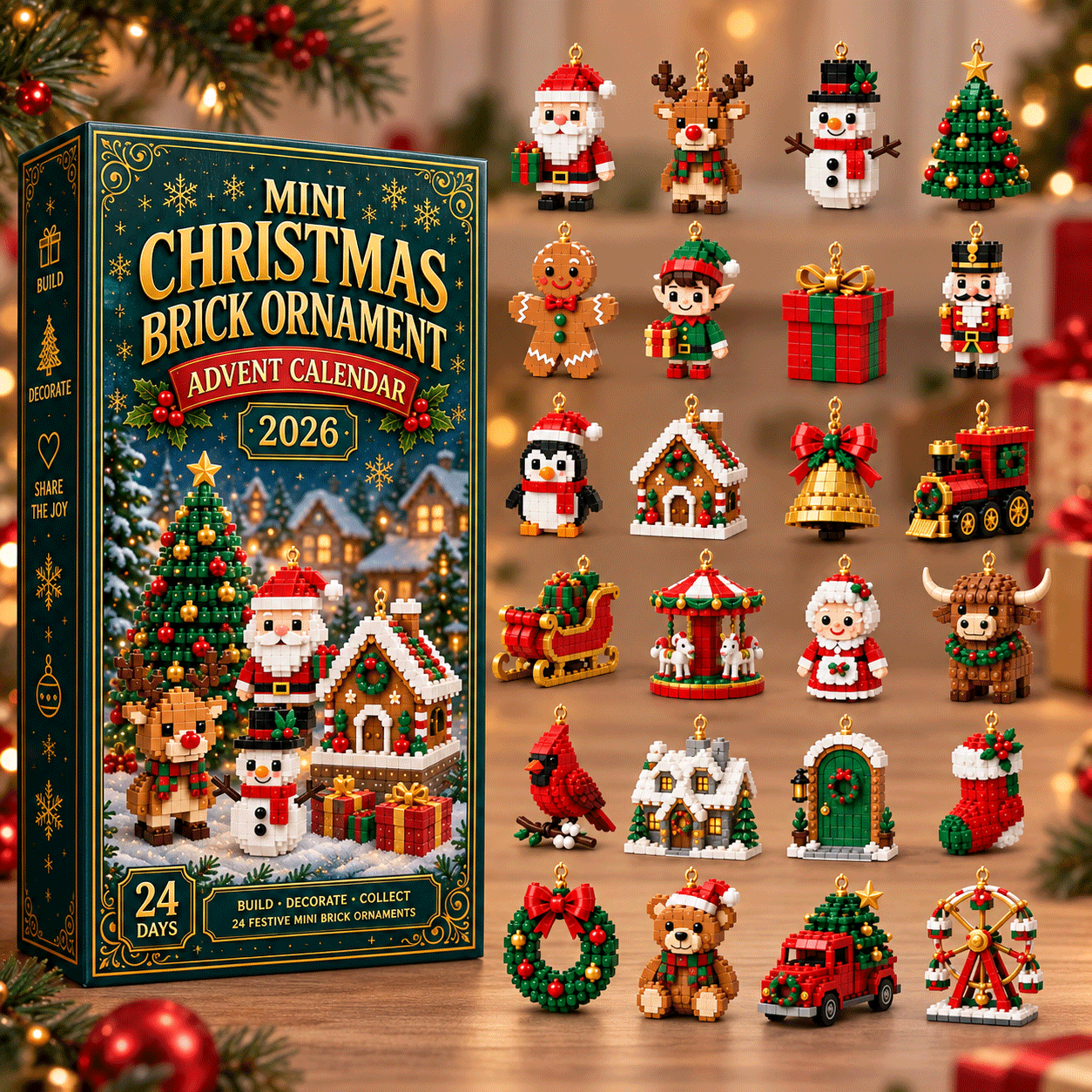 ⏳ Last day to save 49% – 🎄 24-Day Mini Christmas Ornament Advent Calendar | 24 unique festive buildable designs with hanging loops—perfect for decorating Christmas trees, wreaths, and holiday displays🎁1
