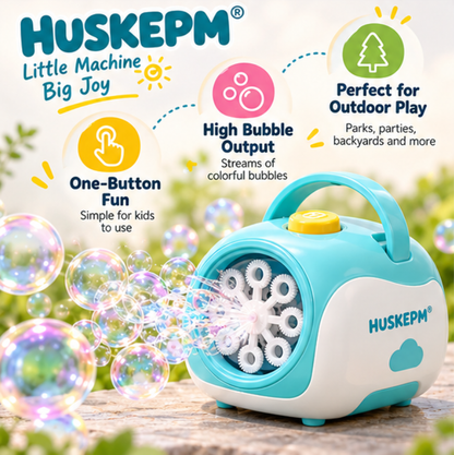 HUSKEPM® Kids Automatic Bubble Machine | High-Output Bubble Blower with Easy One-Button Operation | Outdoor Party, Backyard & Summer Play Toy for Kids Ages 3+✨