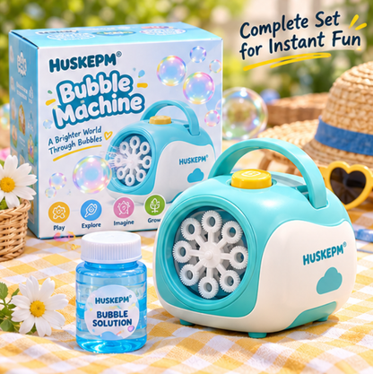 HUSKEPM® Kids Automatic Bubble Machine | High-Output Bubble Blower with Easy One-Button Operation | Outdoor Party, Backyard & Summer Play Toy for Kids Ages 3+✨