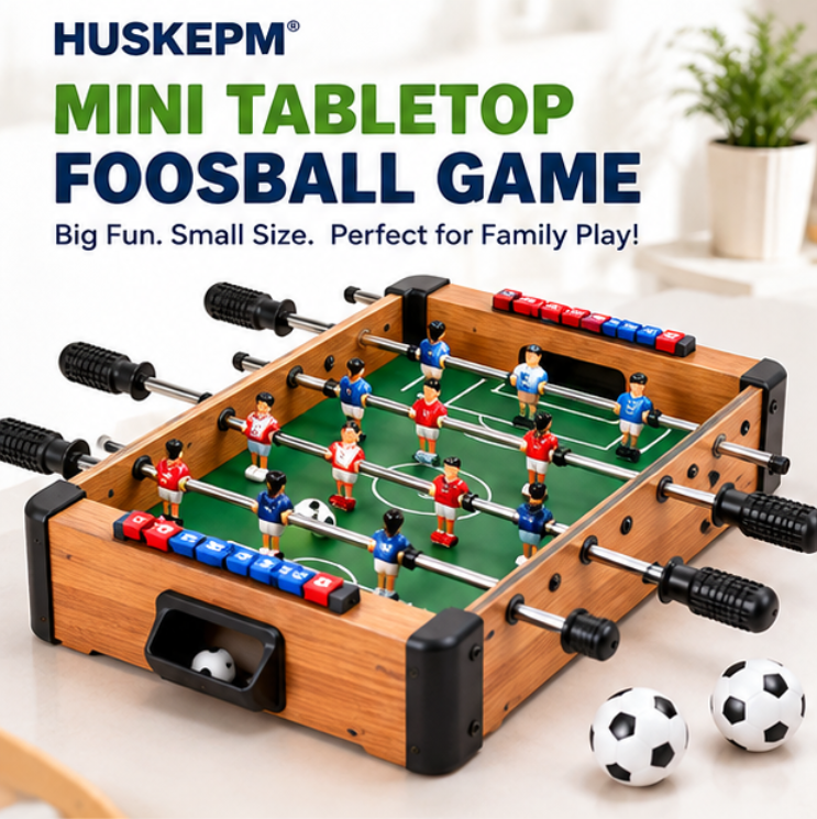 HUSKEPM® Mini Tabletop Foosball Game | Portable Soccer Table with Dual Controls, Score Keepers & Mini Footballs | Fast-Paced Family Competition Toy for Kids Ages 5+⚽