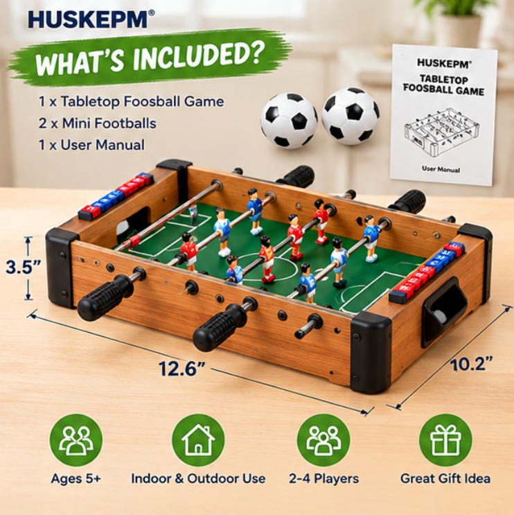 HUSKEPM® Mini Tabletop Foosball Game | Portable Soccer Table with Dual Controls, Score Keepers & Mini Footballs | Fast-Paced Family Competition Toy for Kids Ages 5+⚽